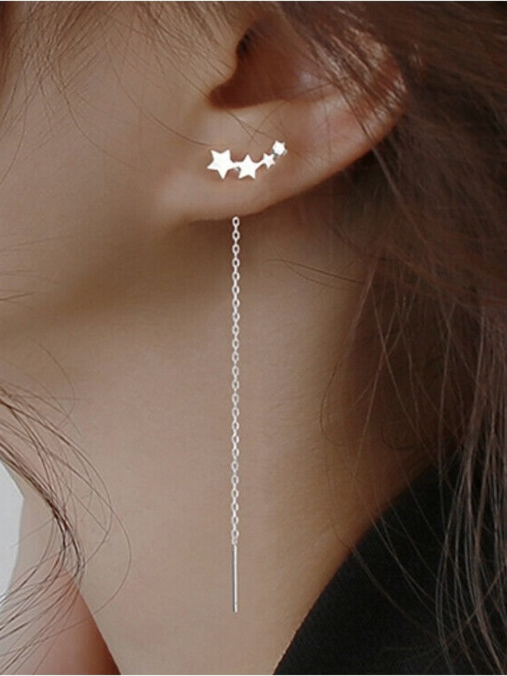 925 Sterling Silver Shooting Stars Ear Threader Dangle Earrings